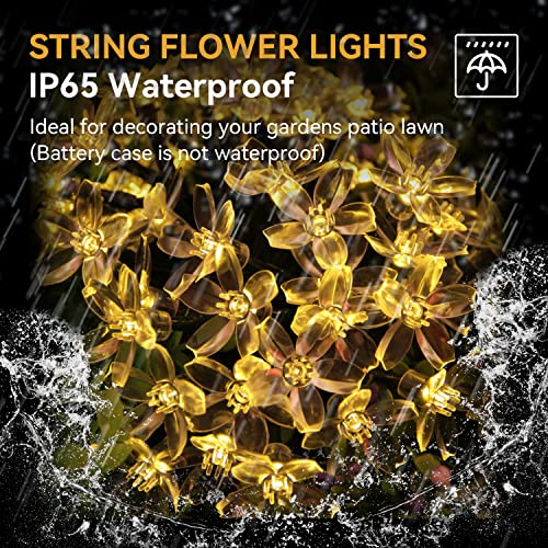 Flower Fairy Light Battery Operated Indoor String Lights 30LED Cherry Blossom Lights Waterproof Decoration for Christmas,Camping,Garden Fence,Birthday,Terrace,Yard,Wedding Party,Bedroom - color: Warm White