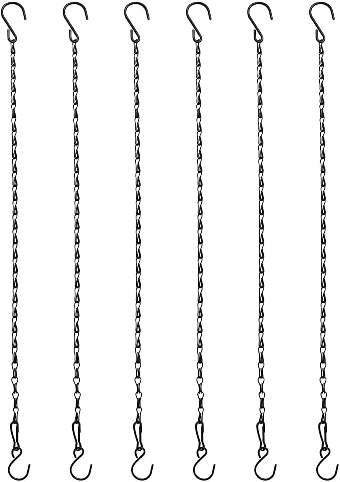 Chain for Hanging Plants,21 Inch Black Hanging Chain, Small Hanging Basket Chain Kits with Hooks for Bird Feeder Hanging Basket Extender Porch Wind Chime (Black, 21 Inch-6PCS)