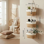 Hanging Wall Basket, Over the Door Hanging Basket with Hooks, Decorative Hanging Basket for Wall, Door, Nursery, Living Room, Bathroom, Cat-Like Design for Boho Decor, White & Jute