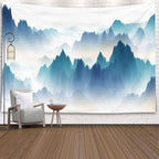 EMMTEEY Foggy Mountain Wall Tapestry - Mountains in Fog Landscape Art for Living Room - 92.5x70.9 Inches - Present for Families