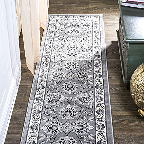 JONATHAN Y Cherie French Cottage Gray/Cream Runner Rug, 2x8, Vintage, Bohemian, Easy-Cleaning for Living Room, Bedroom, Kitchen, Pet Friendly, Non-Shedding (MDP505B-28) - color: Gray/Cream, size: 2' x 8' (Runner)