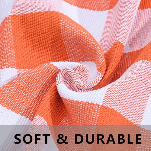 Fall Plaid Area Rug 3x5 Ft, Orange and White Buffalo Check Large Farmhouse Cotton Rug, Hand-Woven Washable Indoor Outdoor Carpet for Halloween Thanksgiving Autumn Porch Patio Decor - color: Orange & White, size: 3' x 5' (Rectangular)