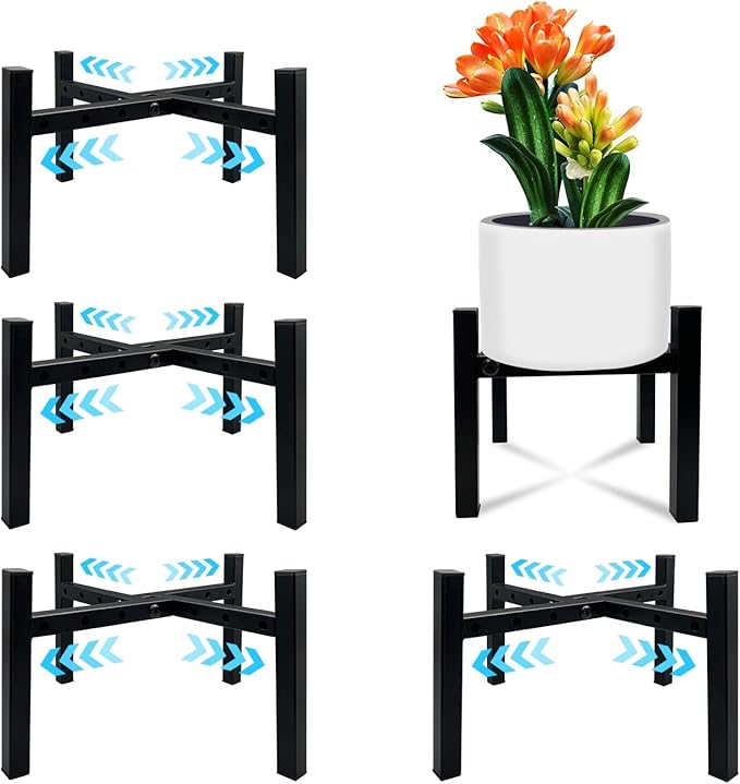 4 Pcs Mini 4Legs Adjustable Metal Plant Stand for 5"-10" Plant Pot – Indoor & Outdoor (Black, 4 Pcs)