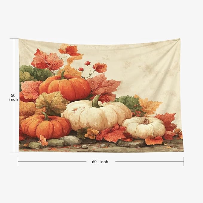 EMMTEEY Autumn Tapestry Pumpkins with Maple Ceiling Tapestry 60X50 Horizontal Wall Art for Bedroom Living Room Fall Backdrop
