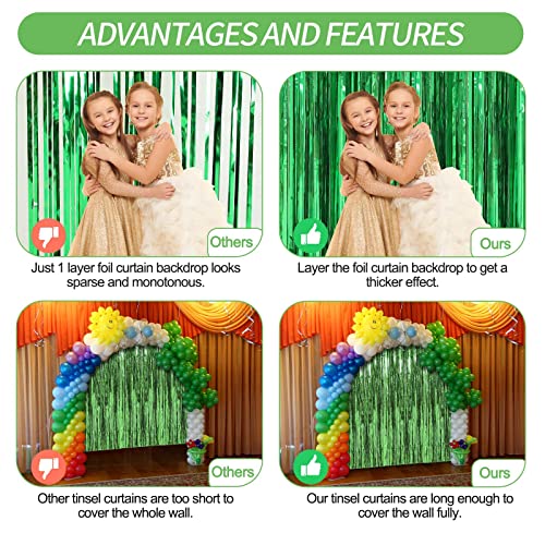 Crosize 2 Pack 3.3 x 9.9 ft Green Foil Fringe Backdrop Curtain, Streamer Backdrop Curtains, Streamers Birthday Party Decorations, Tinsel Curtain for St. Patrick's Day Parties, Galentines Decor - color: Green, size: 2 Pack