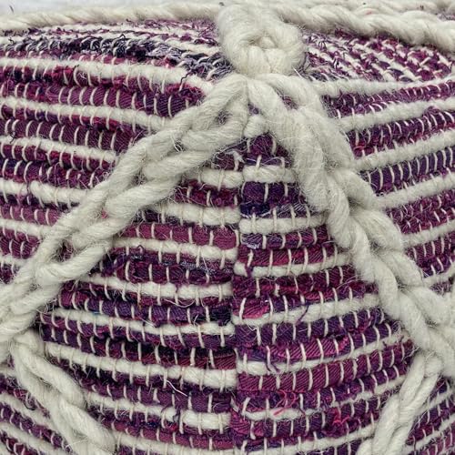 SIMPLIHOME Cowan Contemporary Square Pouf in Magenta and Natural Handloom Woven for the Living Room, Bedroom and Kids Room - color: Magenta and Natural, style: Wool Pouf
