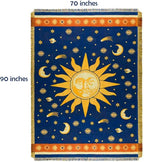 Erke 70" x 90" Sun and Moon Blanket Celestial Couch Sheet Cover Witchy Hippy Home Decoration, Double Sided Cotton Woven Hippie Throws Wicca Blankets for Couch Bed Recliner Decor - Yellow/Blue