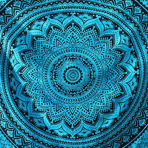 Popular Handicrafts Queen Mandala Hippie Hippy Tie Dye Psychedelic Ombre Tapestry Wall Hanging - Indian Maditation Gypsy Bohemian Dorm Room Decor Tarqouise 81x88 Inch - color: Tarquoise Black, size: 88L" x 81W"
