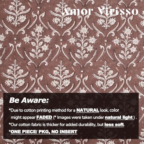 Amor Virisso Floral Pillow Covers 18x18 Inch Farmhouse Block Print Pillow Cover Accent Square Neutral Modern Decorative Throw Pillow Covers for Living Room Couch Bed Sofa Chair, Brown - color: Brown, size: 18" x 18" (Pack of 1)