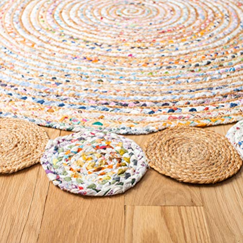 SAFAVIEH Cape Cod Collection Area Rug - 3' Round, Beige & Multi, Handmade Boho Braided Jute & Cotton, Ideal for High Traffic Areas in Living Room, Bedroom (CAP201B) - color: Beige/Multi, size: 3' (Round)