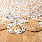 SAFAVIEH Cape Cod Collection Area Rug - 3' Round, Beige & Multi, Handmade Boho Braided Jute & Cotton, Ideal for High Traffic Areas in Living Room, Bedroom (CAP201B) - color: Beige/Multi, size: 3' (Round)
