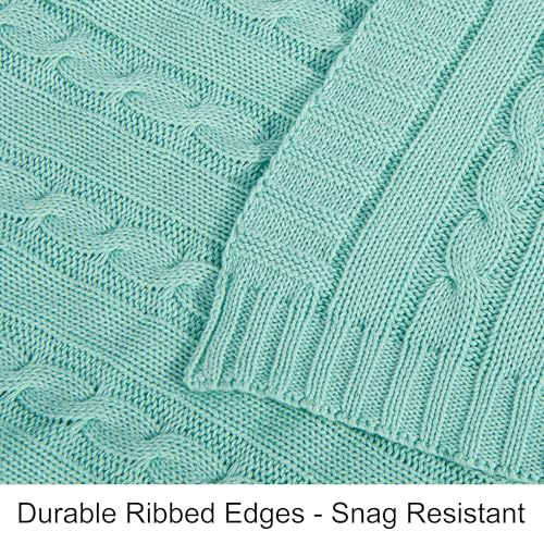 NTBAY 100% Pure Cotton Cable Knit Throw Blanket, Super Soft Warm 51x67 Knitted Throw Blanket for Couch, Sofa, Chair, Bed - Extra Cozy, Machine Washable, Comfortable Home Decor, Mint - color: Mint, size: Throw(51"x67")