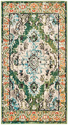 SAFAVIEH Monaco Collection Area Rug - 2'2" x 4', Forest Green & Light Blue, Non-Shedding & Easy to Clean, Distressed Medallion Design, Ideal for Front Door, Kitchen, Entryway, Accent Space (MNC243F) - color: Forest Green/Light Blue, size: 2'2" x 4' (Recta