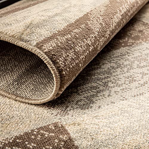 SUPERIOR Indoor Runner Rug, Jute Backed, Modern Geometric Patchwork Floor Decor for Bedroom, Office, Living Room, Entryway, Hardwood Floors, Rockwood Collection, 2' 7" x 12', Slate - color: Slate, size: 2'7" x 12' (Rectangular)