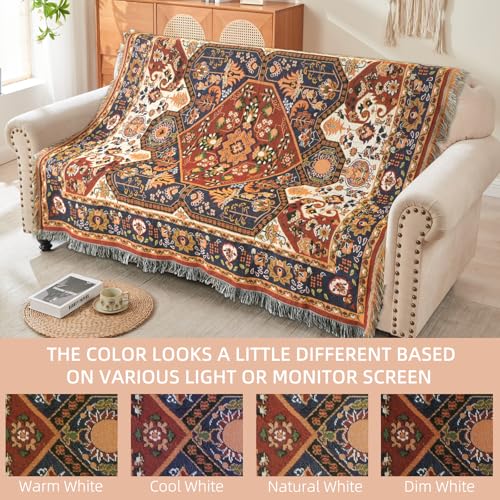 Boho Throw Blanket Reversible Cotton Bohemian Tapestry Hippie Room Decor Outdoor Blanket Double Sided (Boho Patten 50"x60") - color: Boho Patten 7, size: 50*60 inch