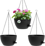 3 Pack 10 Hanging Flower Pots with Chains Self Watering Plastic Planters for Indoor Outdoor Plants, Sturdy Triangular Iron Chain Design for Garden PorchPlastic Hanging Flower pots (3, Black)