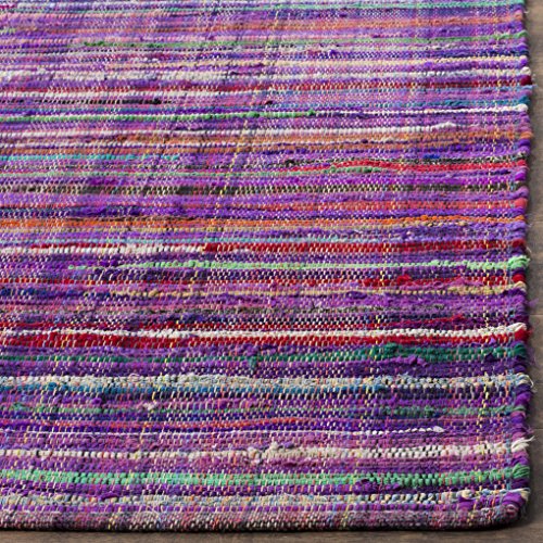 SAFAVIEH Rag Rug Collection Accent Rug - 3' x 5', Purple & Multi, Handmade Boho Stripe Cotton, Ideal for High Traffic Areas in Entryway, Living Room, Bedroom (RAR240C)