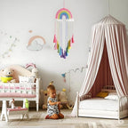 Rainbow Macrame Wall Hanging - Hand-Woven Cotton Tassel Tapestry Decor for Baby Room, Nursery, and Home Decor (Pink Rainbow)