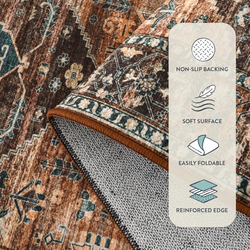 Lahome Door Rugs for Entryway Indoor - 2x3 Washable Stain Resistant Kitchen Rug Rubber Backing Ultra-Thin Small Door Mats Indoor Entrance, Vintage Print Throw Rug for Bathroom Bedroom Adelyn - color: Dull Teal, size: 2' x 3' (Rectangular)