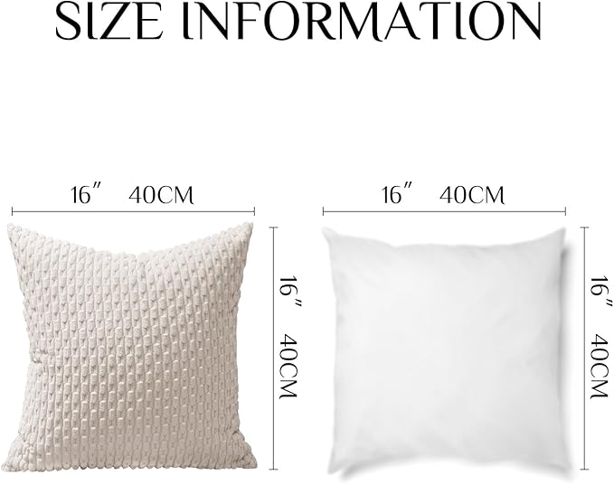 Softalker Throw Pillow Covers 16x16 Inch, Set of 2, Soft Corduroy Boho Stripe Decorative Pillow Cover, Couch Fluffy Pillow Cover for Farmhouse Home Decor Bed Living Room, Beige
