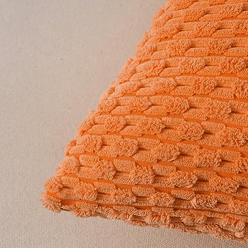 Fancy Homi 2 Packs Orange Fall Decorative Throw Pillow Covers 18x18 Inch for Couch Living Room Bed Sofa, Halloween Pumpkin Autumn Home Decor, Soft Cute Plush Corduroy Striped Cushion Case 45x45 CM - color: Orange, size: 18" x 18" (Pack of 2)