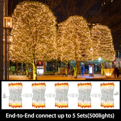 LAMPHOME Yellow Easter Lights 100 Count 19.6 Feet Incandescent Bulb Mini Golden String Lights for Indoor Christmas Tree Garland Birthday Wedding Party Festival Decoration, White Wire - color: Yellow-White Wire