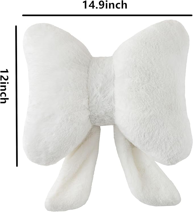 Bow Pillow Throw Pillows Butterfly Shaped Decorative Cute Pillows for Bed Sofa Cute Home Decor,White 14.5 * 12inch