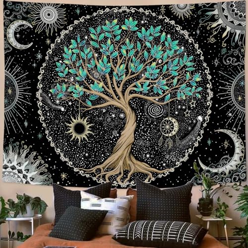 Spenlife Tree of Life Tapestry Green Tapestry for Bedroom Spiritual Aesthetic Tree Tapestries Aesthetic Tapestries Wall Hanging for Bedroom Green 44×60 Inches - color: Green Khaki, size: 60"L x 44"W