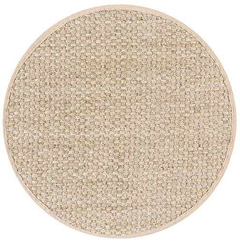 SAFAVIEH Area Rug 5' Round - Natural Fiber Collection - Natural & Beige, Seagrass, Basketweave Pattern with Border (NF114A) - color: Natural/Beige, size: 5' (Round)