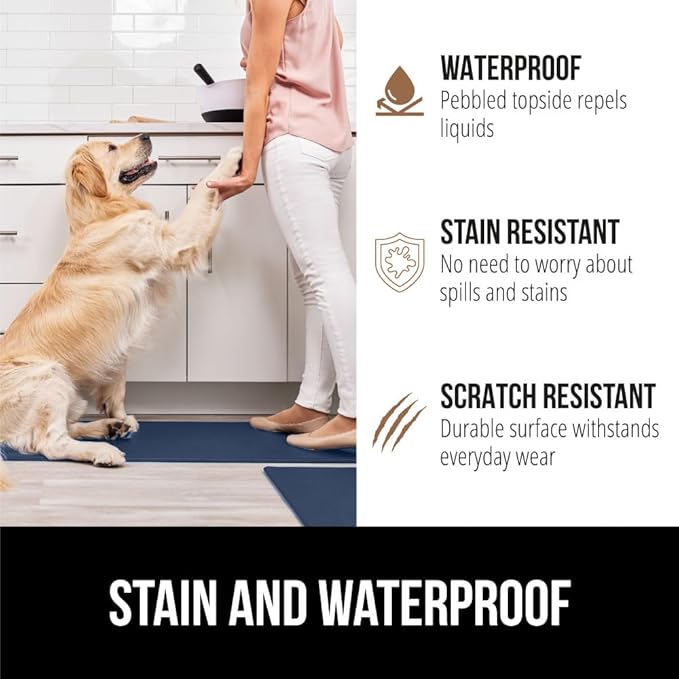 GORILLA GRIP 2 Pack Comfortable Cushioned Kitchen Mats for Floor, 17x24 + 17x48, Waterproof and Stain Resistant, 1/2 Inch Thick Soft Ergonomic Standing Desk Anti Fatigue Mat, Foam Supports Feet, Navy