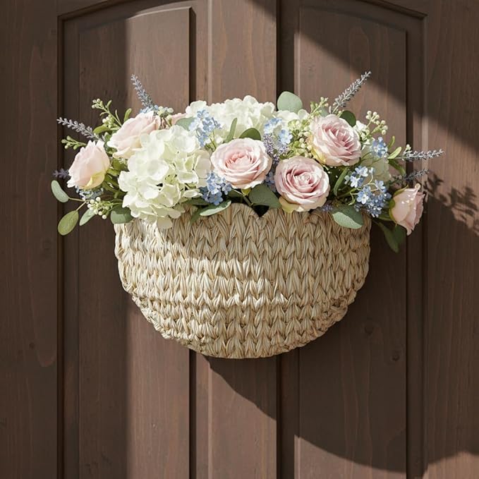 Wicker Wall Basket,Scalloped Hanging Wall Basket for Storage and Organizing,Wicker Decorative Storage Baskets for Flower,Magazine,Nursery,Front Door,Bathroom Boho Decor