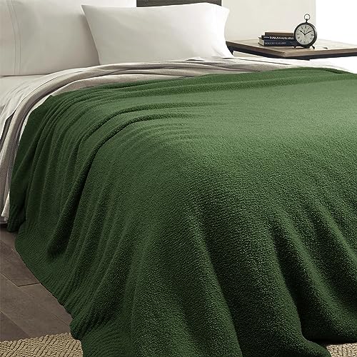 JOOJA Dark Green Blanket Warm Queen Size Fuzzy Knitted Oversized Luxury Bed Blankets, Soft Throw for Bed, Lightweight Plush for Cozy Nights (Dark Green, 90x90) - color: Dark Green, size: 90x90