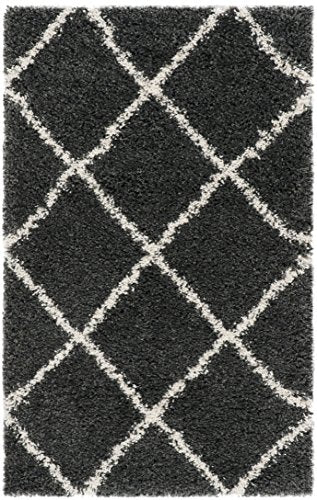 SAFAVIEH Hudson Shag Collection Accent Rug - 2' x 3', Dark Grey & Ivory, Trellis Design, Non-Shedding & Easy Care, 2-inch Thick Ideal for High Traffic Areas in Foyer, Living Room, Bedroom (SGH281G) - color: Dark Grey/Ivory, size: 2' x 3' (Rectangular)