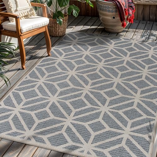 Rugshop Blue Contemporary Geometric Indoor/Outdoor Area Rug — Hose Washable for Living Room, Dining Room and Bedroom, 4' x 6' - size: 4' x 6' (Rectangular)