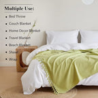 Simple&Opulence Boho Linen Throw Blanket for Bed, Couch, 50”x70” Pre-Washed Fringed Vintage Decorative Woven Blanket with Tassels, Breathable Durable Cozy Farmhouse Decor for All Seasons(Lime Green)