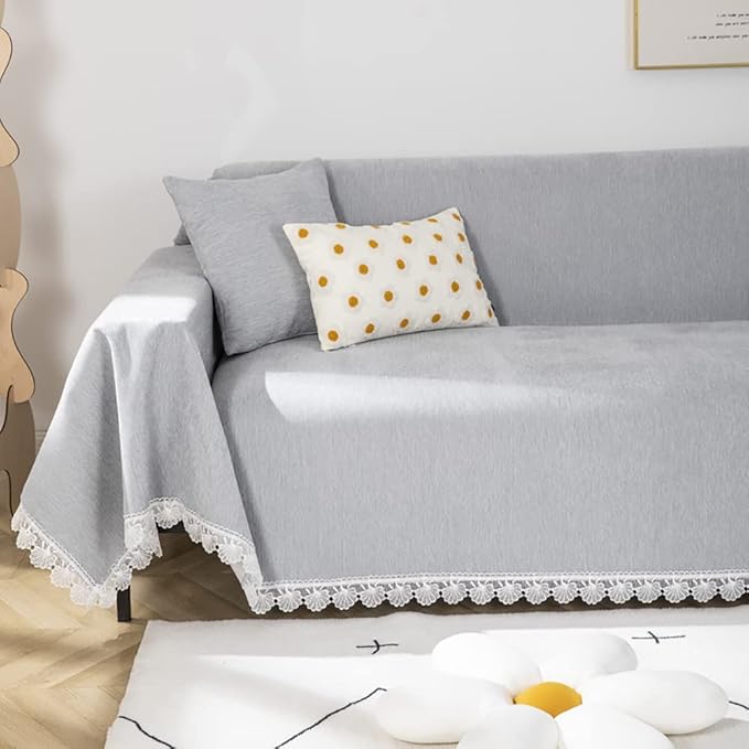 ROOMLIFE Minimal Design Grey Sofa Slipcovers Sectional Couch Covers Soft Chenille Sofa Covers for 2-3 Cushion Couch,Recliner Chair,Loveseat-Couch Cover for Dogs Pets, 71"x118"