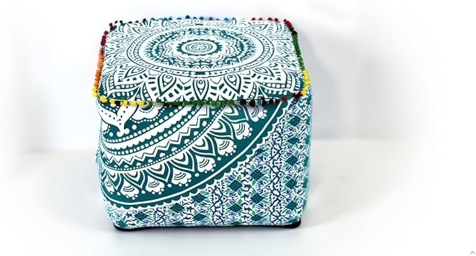 CRAFT KALA Mandala Meditation Floor Pillows Square Pillow Cover Seating Hippie Decorative Adults Bohemian Floor Cushion Cover Outdoor Living Room Throw Ottoman Poufs Cover 20X20X14 inches, Green Ombre