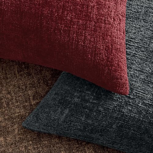 MIULEE Decorative Throw Pillow Covers 18x18 Pack of 2 Burgundy Couch Pillow Covers Soft Cozy Textured Chenille Pillowcases for Home Decor Sofa Living Room Cushion Bedroom - color: Burgundy, size: 18" x 18" (Pack of 2)