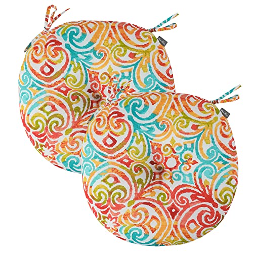 FUNHOME Outdoor Round Bistro Chair Cushions with Ties, Fluffy Tufted Patio Chair Pads 15"x15"x4", Set of 2 Water-Resistant Round Outdoor Chair Cushions for Home Garden (Corinthian Dapple) - color: Corinthian Dapple