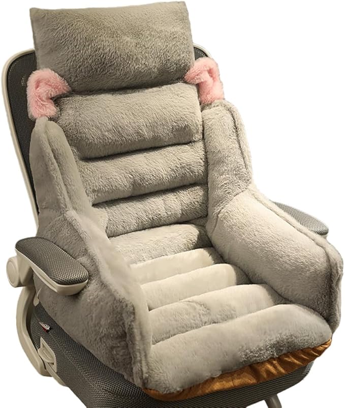 Cute Chair Cushion Plush Non-Slip Rocking Chair Pad Desk Seat Cushion Cartoon Back Waist Support for Dining Dorm Floor Car Office Patio(Grey Cat)