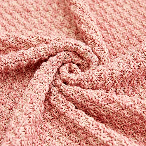 Longhui bedding 100% Cotton Knitted Throw Blanket – Pink, Soft & Cozy, Machine Washable, 60"x80" – Perfect for Living Room, Couch, Sofa, Bed or Travel - color: Pink, size: 60" x 80", Oversized