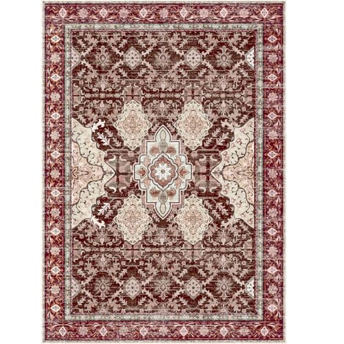 AMTOVO Area Rugs 5'x7' Washable Non-Slip, Vintage Boho Distressed Print Pattern Rugs for Living Room, Soft Low Pile Carpet for Bedroom Indoor Playroom Nursery Farmhouse Dining Room, Vintage Red - color: Vintage Red, size: 5' x 7' (Rectangular)