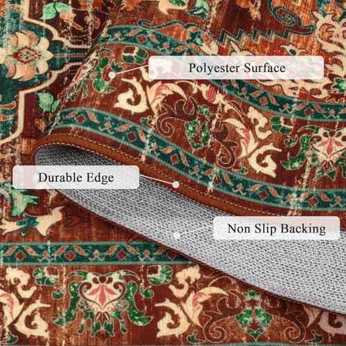 U'Artlines 2' x 6' Boho Hallway Runner Rug, Non Slip Washable Vintage Farmhouse Accent Area Rug Carpet for Kitchen Entryway Laundry and Living Room (Rust＆Teal) - color: Rust＆teal, size: 2' x 6' (Runner)
