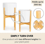 Fox & Fern Adjustable Plant Stand Indoor — 8 to 12 Inch Mid Century Bamboo Plant Stand with Adjustable Width - Plug In Design - Easy to Assemble - Two Heights - For 8, 9, 10, 11 & 12 Inch Pots