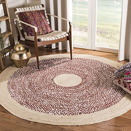 SAFAVIEH Cape Cod Collection 4' Round Rust / Natural CAP210P Handmade Braided Jute & Cotton Area Rug - color: Rust/Natural, size: 4' (Round)