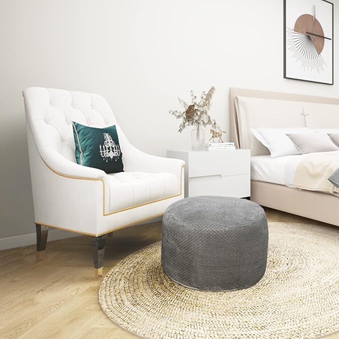 Asuprui Pouf Ottoman Unstuffed Pouf Ottoman Foot Rest No Filler Foot Stool Floor Pouf 20x20x12 Inches Fuzzy Chair Floor Chair Foot Rest with Storage for Living Room Bedroom Light Gray Pouf Cover
