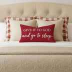 Decorative Throw Pillow Covers 12x20 Inch Set of 2 – Crimson Red Christian Lumbar Pillowcase – Give It to God and Go to Sleep/Relax God’s Got This – Christmas Faith Bedroom Bed Decor