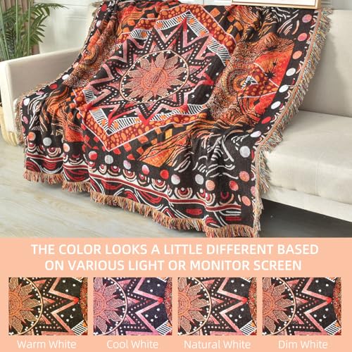 Boho Throw Blanket Reversible Cotton Bohemian Tapestry Hippie Room Decor Outdoor Blanket Double Sided (Boho Patten 6 50"x60") - color: Boho Patten 6, size: 50*60 inch