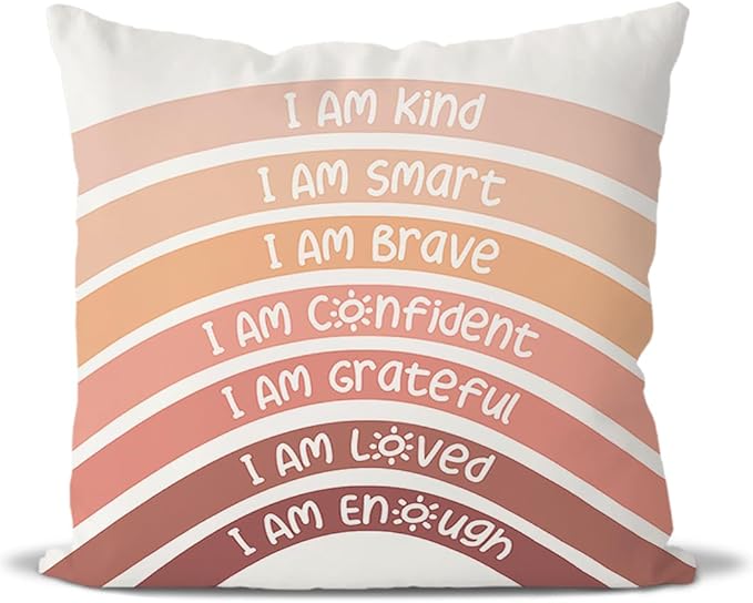 QIYUHOY Orange Kids Rainbow Classroom Throw Pillow Covers, Reading Nook Calming Corner Playroom Decor Pillow Case, Orange Play Room Throw Pillow Cover Decor for Girls Boys Room, 18x18 Inch