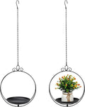 Heavy Duty Metal Hanging Planters for Indoor Plants - Black Plant Hanger with Sturdy Tray & Chains, Modern Boho Wall/Ceiling/Window Mounted Plant Basket (2/S, one Chain Flower Decor)